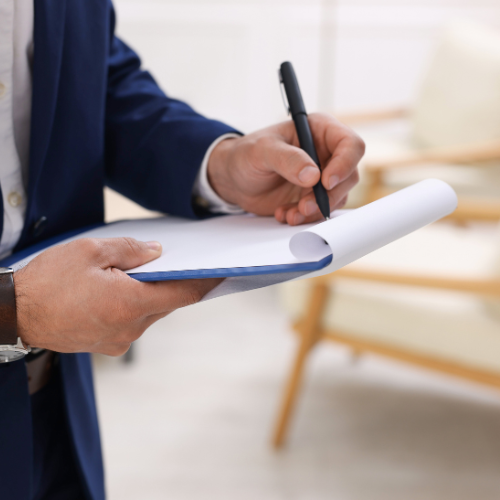 Home watch property checklist during home visit.